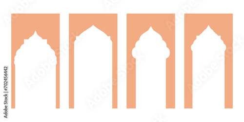 Versatile Islamic Vector Shapes Displaying Window and Door Arches. Arab Frames Set with Ramadan Kareem Silhouette Icons. Elegant Mosque Gate Designs