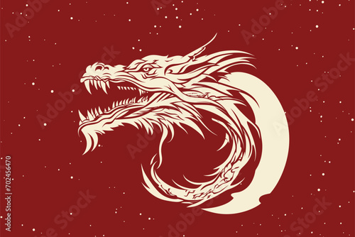 Fototapeta Naklejka Na Ścianę i Meble -  Vector gold china oriental dragon logo symbole sticker label red background
