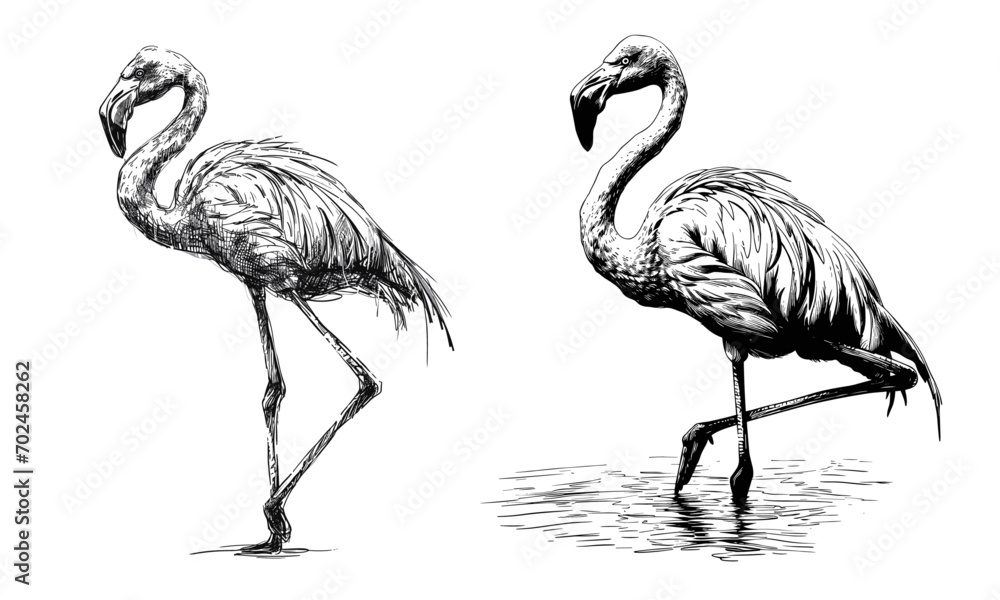 Elegant Stride: Graceful Flamingo Sketch