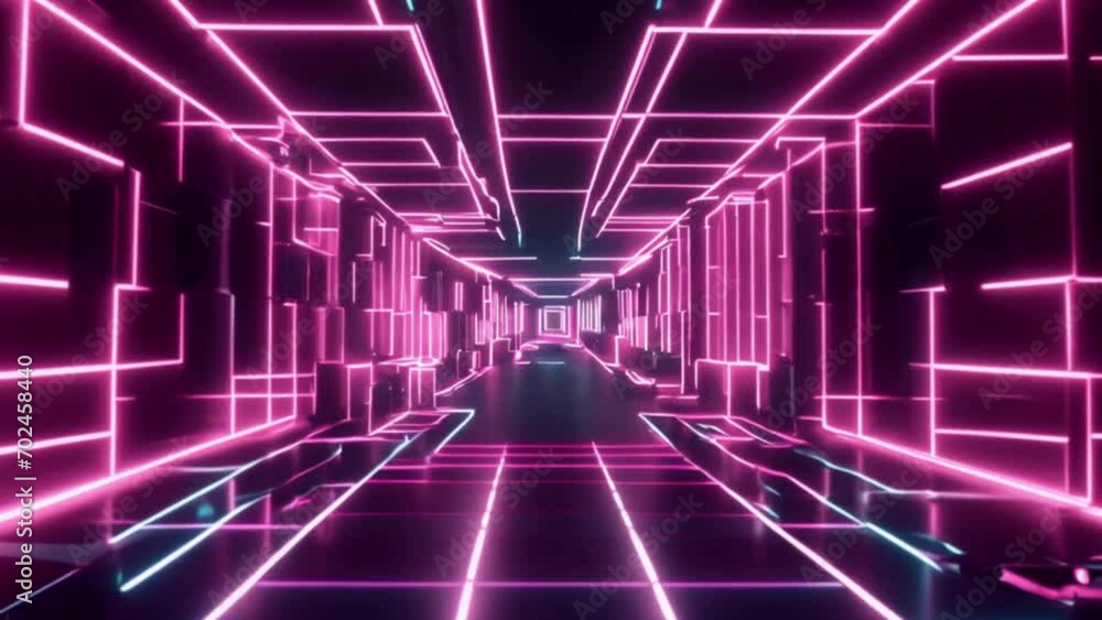 In this animation, neon pink and blue lines ascend on an abstract black background, gradually fading away. In this animation, neon pink and blue lines ascend on an abstract black background, gradually fading away.