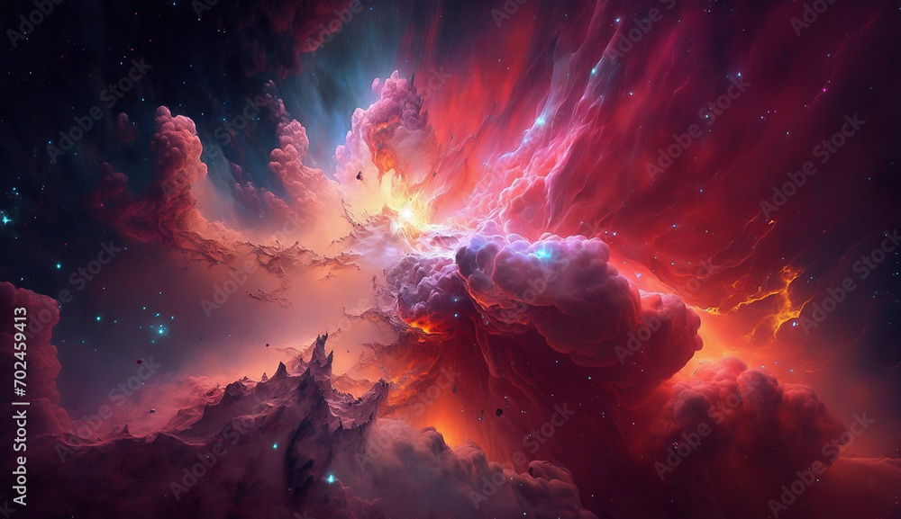 Fantasy colorful of red nebula in space