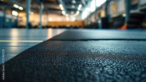 Close-up of a black tatami mat on a gym floor photo