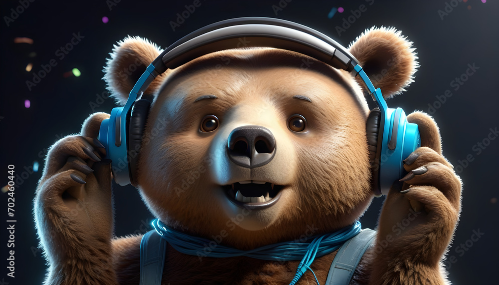 Bear wearing headphone - Generative AI