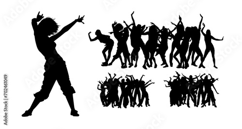 Set of silhouettes of dancing people. hand drawing. Not AI, Vector illustration