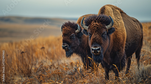 bison and calf on the prairie