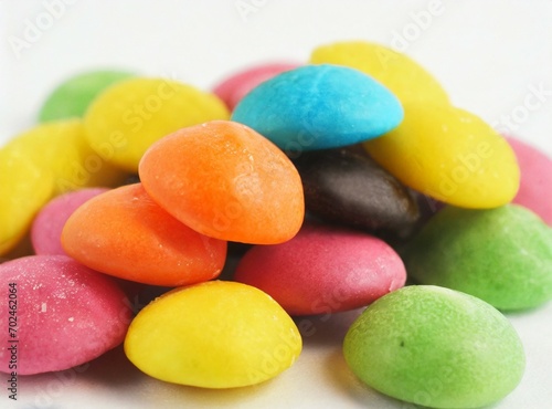 Colorful multicolored candies closeup isolated on white background