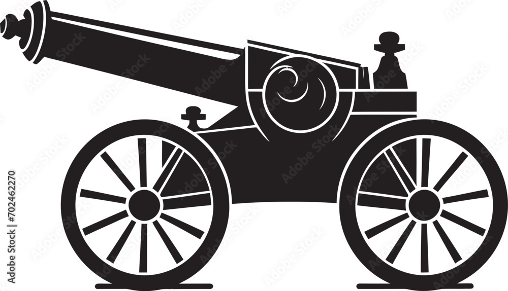 Fototapeta premium Tactical Warfare Black Cannon Iconic Marksmanship Dynamic Elegance Black Cannon Vector Emblematic Representation