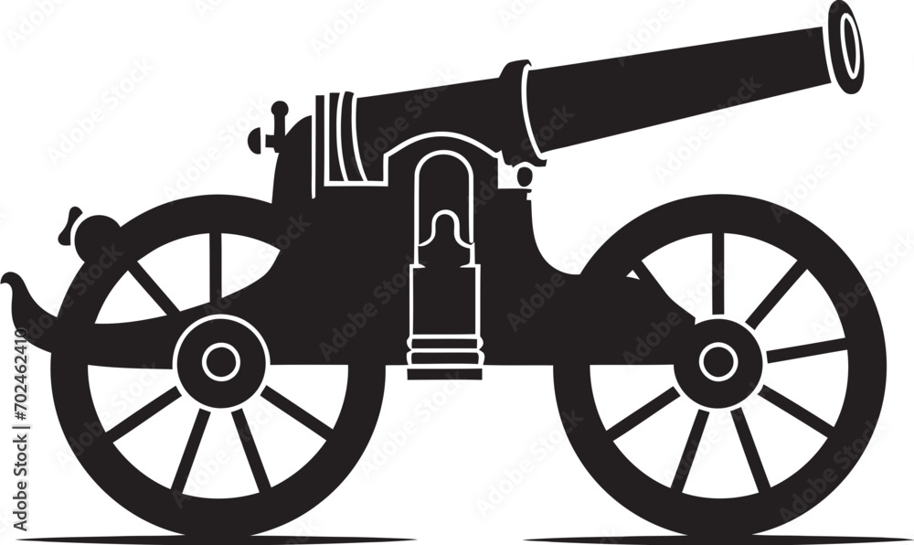 Fototapeta premium Tactical Arsenal Sleek Black Cannon Iconic Symbol Dynamic Warfare Vector Black Cannon Emblematic Marksmanship