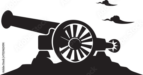 Modern Artillery Black Cannon Emblematic Symbolism Tactical Arsenal Vector Black Cannon Iconic Emblem
