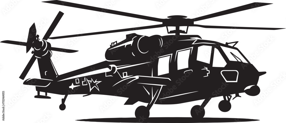 Fototapeta premium Warrior Elite Emblematic Black Helicopter Stealth Strike Vector Black Combat Helicopter