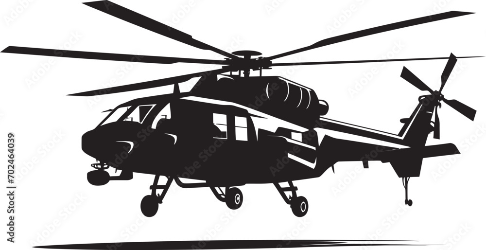 Fototapeta premium Sleek Guardian Iconic Black Combat Helicopter Aerial Precision Emblematic Black Helicopter