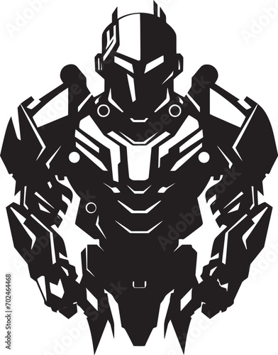 Aerial Enforcer Vector Black Combat Bot Symbolism Stealth Defender Black Armed Robot Emblematic Design