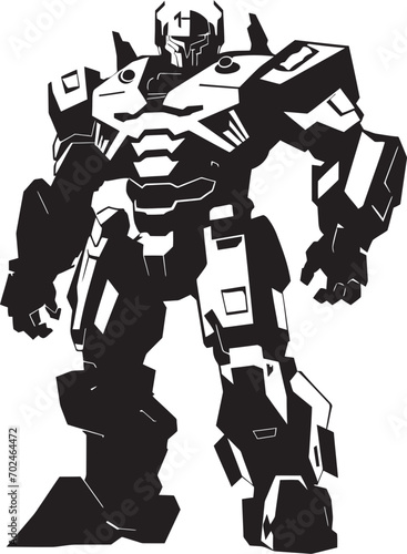Sleek Enforcer Black Combat Robot Iconic Design Battlefield Defender Vector Black Armed Android Symbol