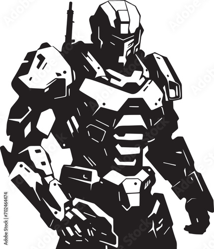 Elegant Enforcer Black Armed Robot Iconic Precision Combat Guardian Vector Black Armed Android Symbolism