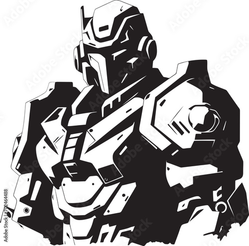 Sleek Guardian Vector Black Combat Cyborg Design Aerial Defender Black Armed Robot Symbolic Identity