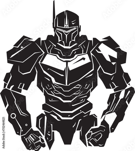Lethal Vigilant Vector Black Combat Machine Symbol Precision Enforcer Black Armed Robot Emblematic Design