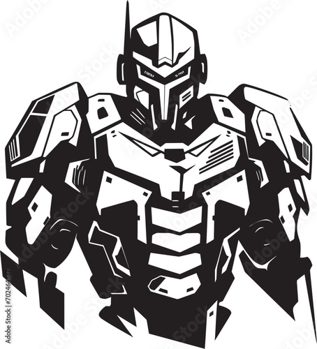 Lethal Vigilant Black Armed Robot Emblematic Symbol Precision Enforcer Vector Black Combat Android Design