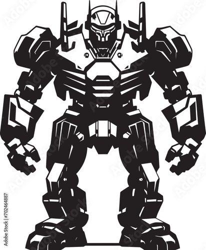 Precision Enforcer Vector Black Combat Machine Emblem Dynamic Protector Black Armed Robot Icon