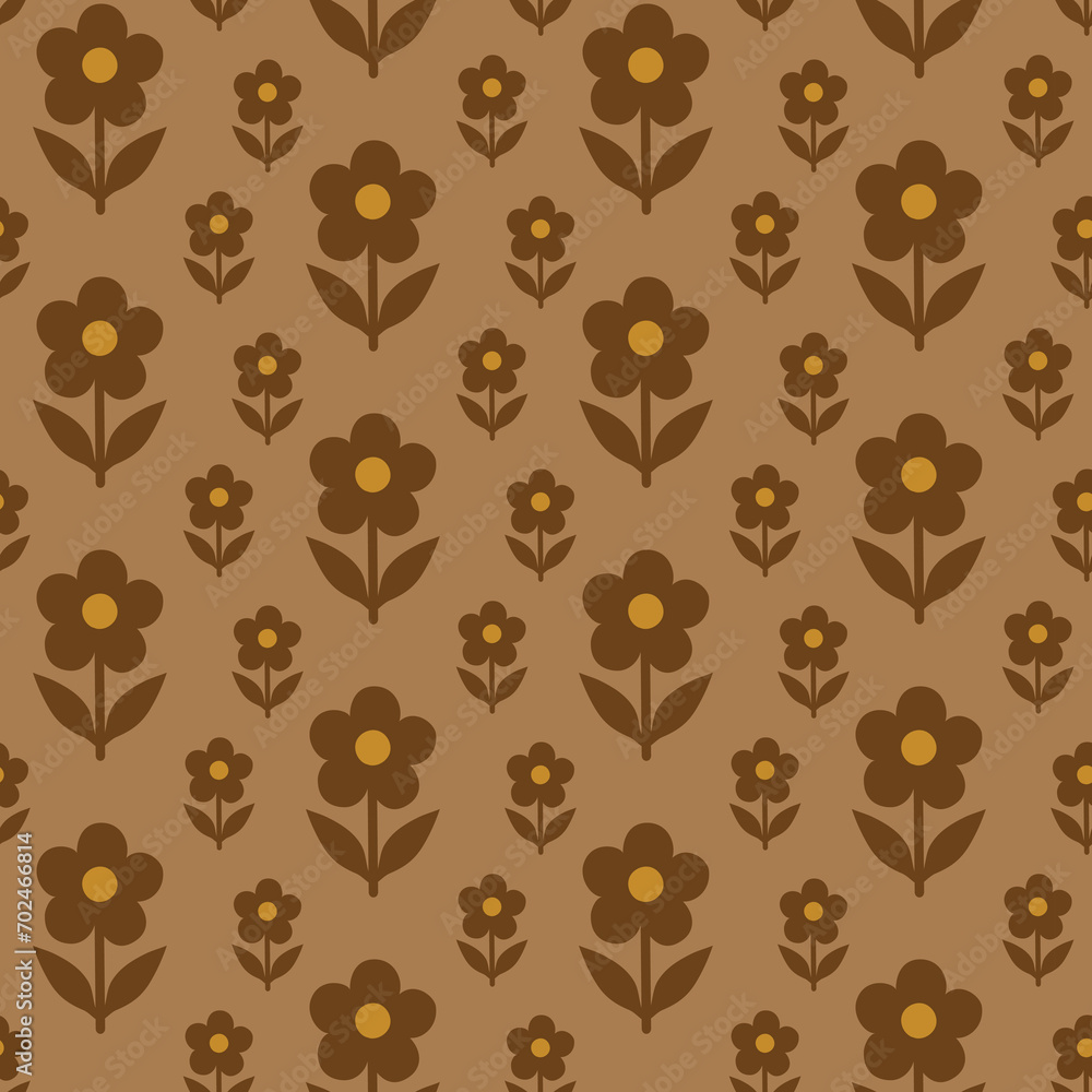 Fototapeta premium Seamless pattern with hand drawn cure brown flowers