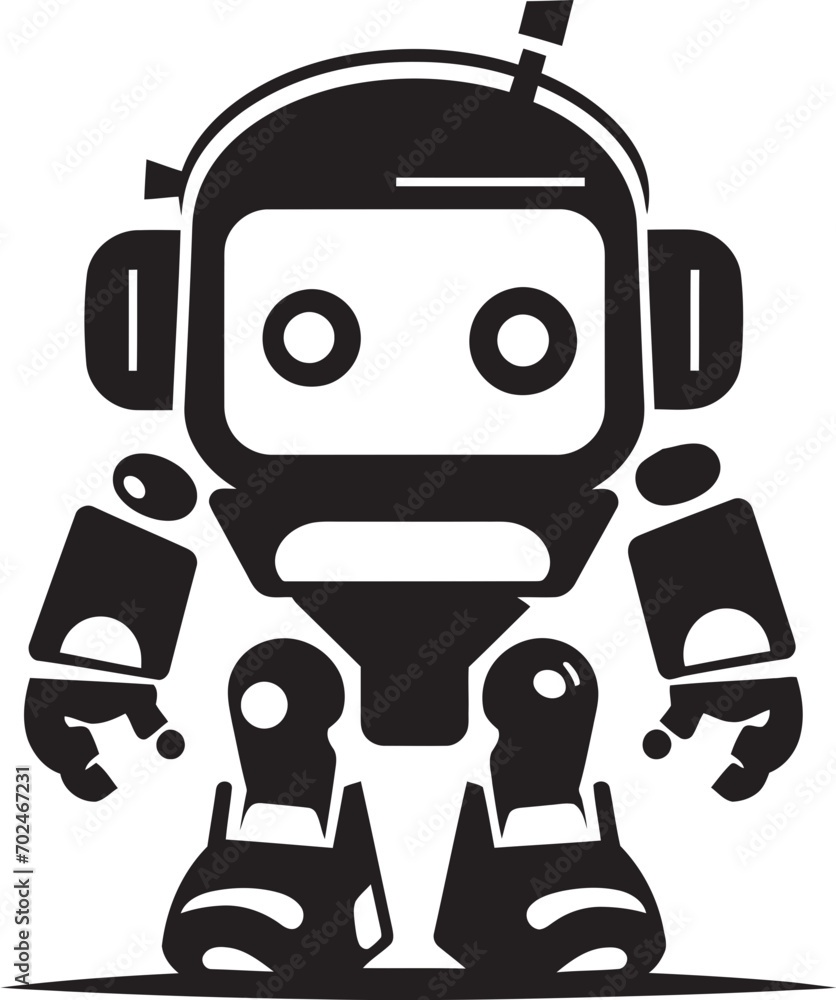 Pocket Protector Black Vector Cute Combat Robot Icon Tiny Titan Combat