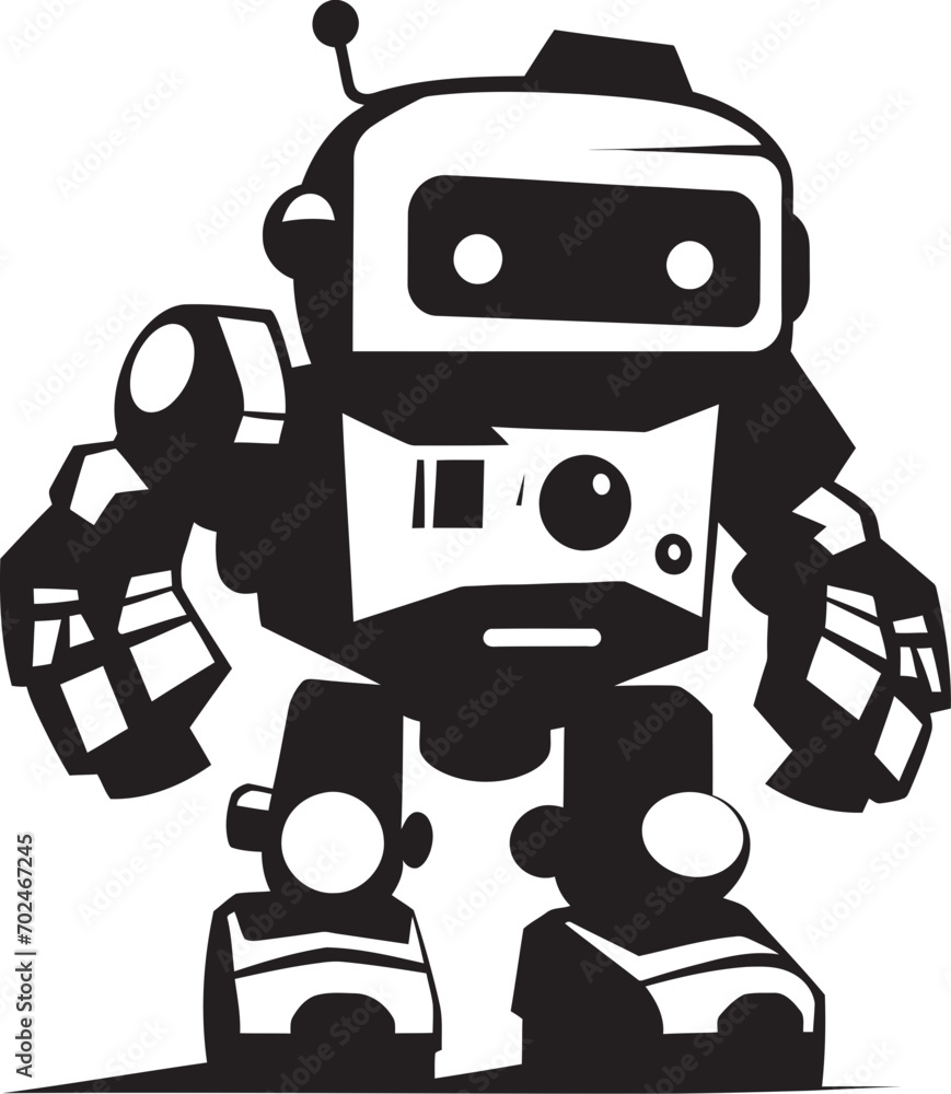 Bitty Battler Cute Tiny Combat Bot Symbol Miniature Guardian Black Vector Combat Robot Emblem Bitty Battler Cute Tiny Combat Bot Symbol Miniature Guardian Black Vector Combat Robot Emblem