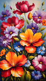 Beautiful canvas of vivid flowers in oil painting