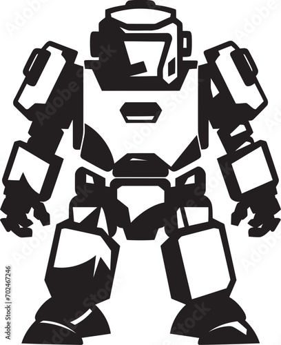 Little Warrior Cute Tiny Combat Bot Icon Tiny Trooper Combat Robot in Black Vector