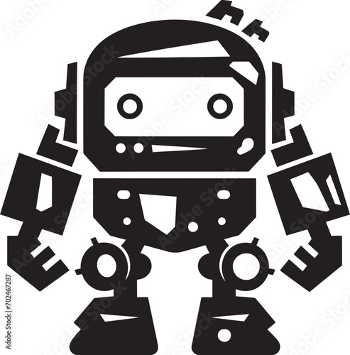 Little Warrior Cute Tiny Combat Bot Icon Tiny Trooper Combat Robot in Black Vector