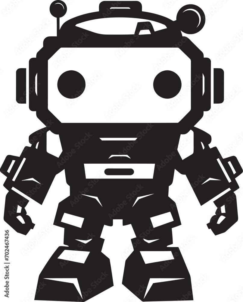 Mini Mech Tiny Combat Robot in Black Vector Logo Adorable Defender Cute Tiny Combat Bot Emblem Mini Mech Tiny Combat Robot in Black Vector Logo Adorable Defender Cute Tiny Combat Bot Emblem