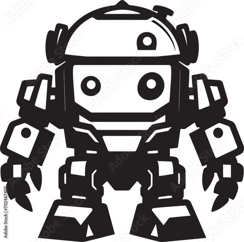 Miniature Guardian Black Vector Combat Robot Emblem Little Warrior Cute Tiny Combat Bot Icon