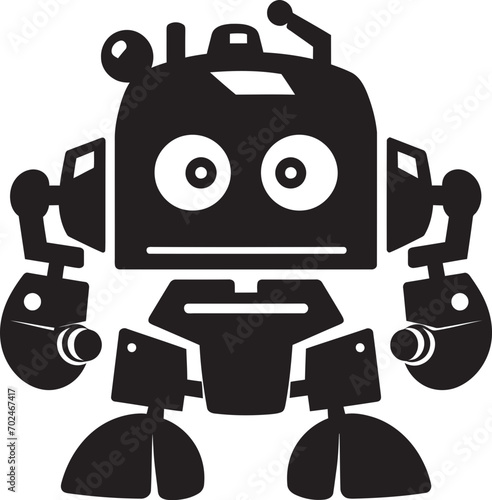 Little Warrior Cute Tiny Combat Bot Icon Tiny Trooper Combat Robot in Black Vector