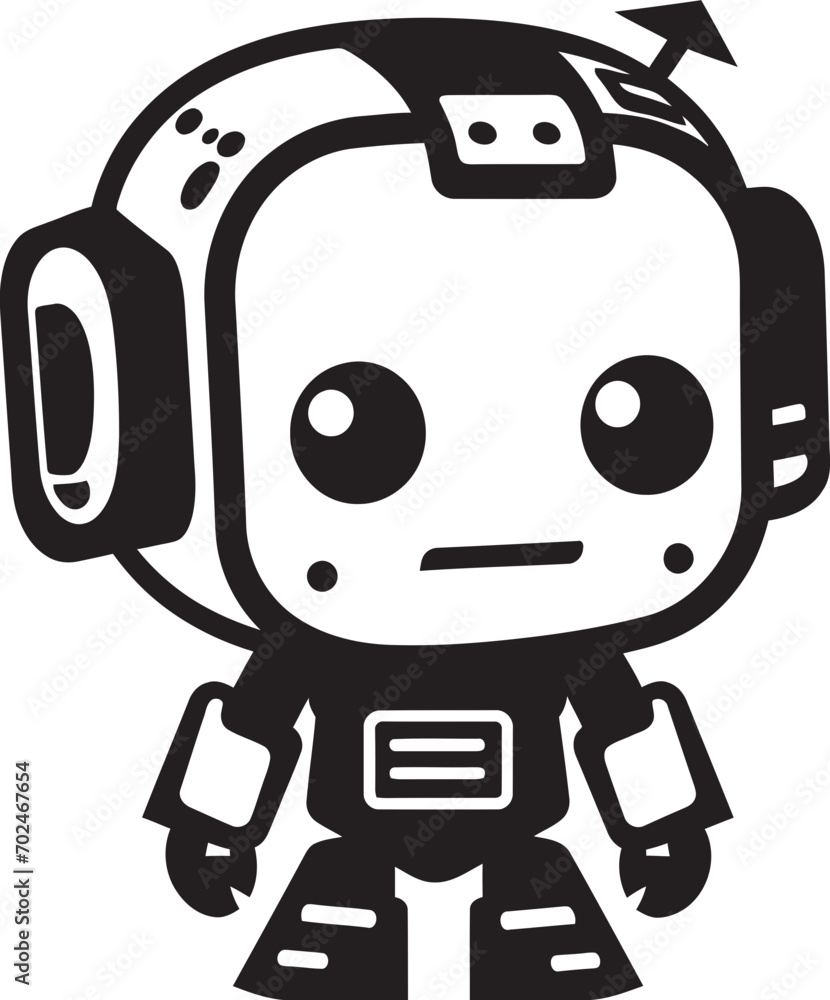 Bitty Battler Cute Tiny Combat Bot Symbol Miniature Guardian Black Vector Combat Robot Emblem