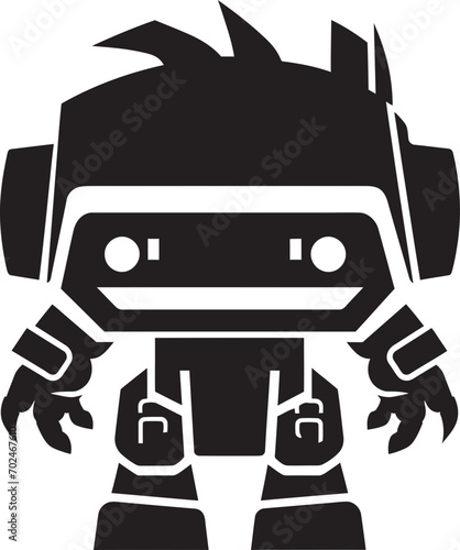Little Warrior Cute Tiny Combat Bot Icon Tiny Trooper Combat Robot in Black Vector