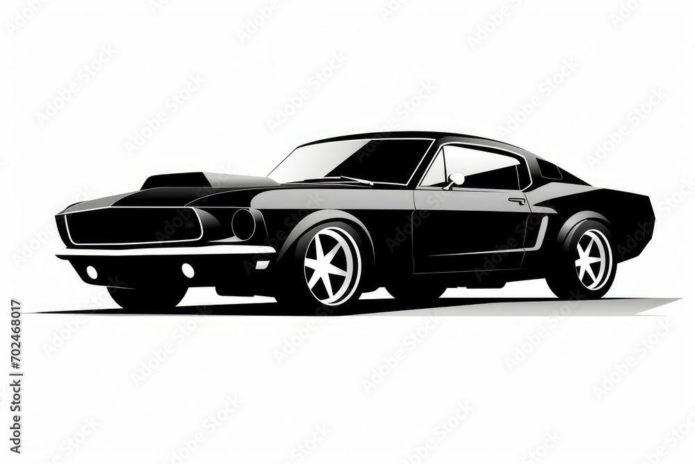 A black silhouette of a muscle car on a white background.