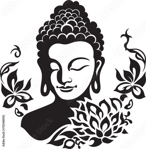 Buddhas Radiance Lord Buddha Icon in Black Eternal Wisdom Black Vector Buddha Symbolism