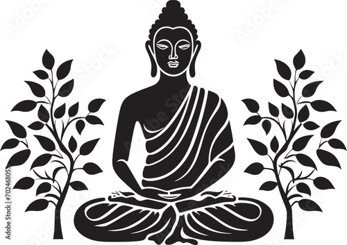 Enlightened Reverence Black Vector Buddha Symbol Divine Peace Lord Buddha Black Iconic Emblem