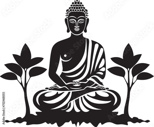 Enlightened Serenity Lord Buddha Black Vector Emblem Divine Wisdom Buddha in Black Vector Symbol