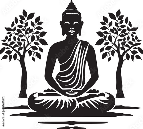 Buddhas Radiance Lord Buddha Icon in Black Eternal Wisdom Black Vector Buddha Symbolism