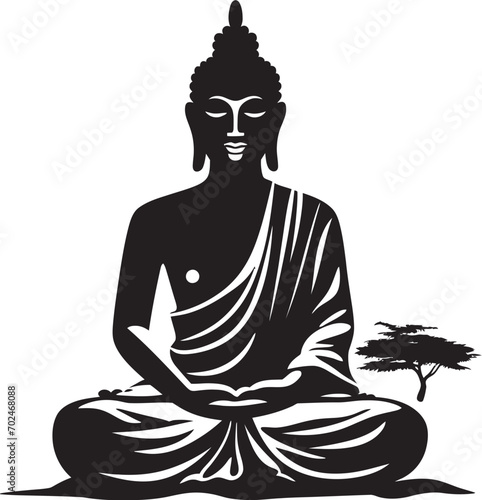 Divine Wisdom Buddha in Black Vector Symbol Lotus Enlightenment Black Vector Buddha Icon