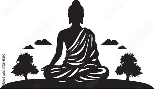 Divine Wisdom Buddha in Black Vector Symbol Lotus Enlightenment Black Vector Buddha Icon