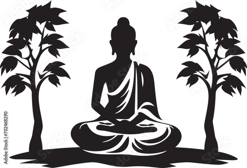 Buddhas Grace Lord Buddha Icon in Black Serenity Lotus Black Vector Buddha Emblem