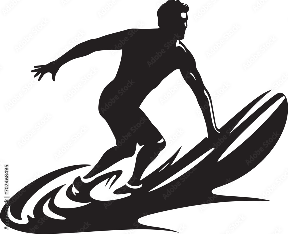 Wave Riders Essence Surfing Guy Logo Surfing Adventure Black Iconic Surfboard Design