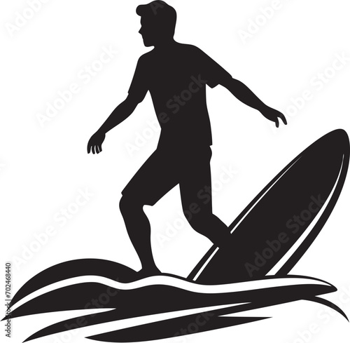 Surfing Spirit Guy Riding Waves in Black Logo Coastal Adventure Black Surfing Guy Icon Design