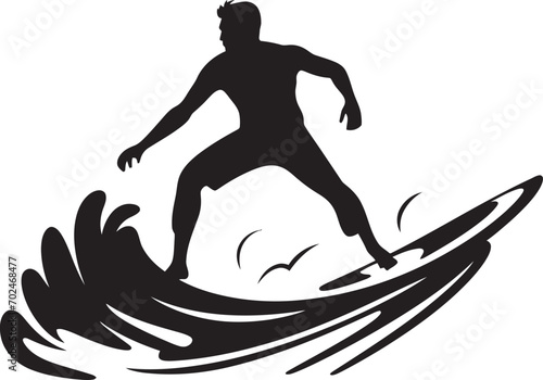 Coastal Thrills Black Vector Surfing Symbol Wave Riders Essence Surfing Guy Logo