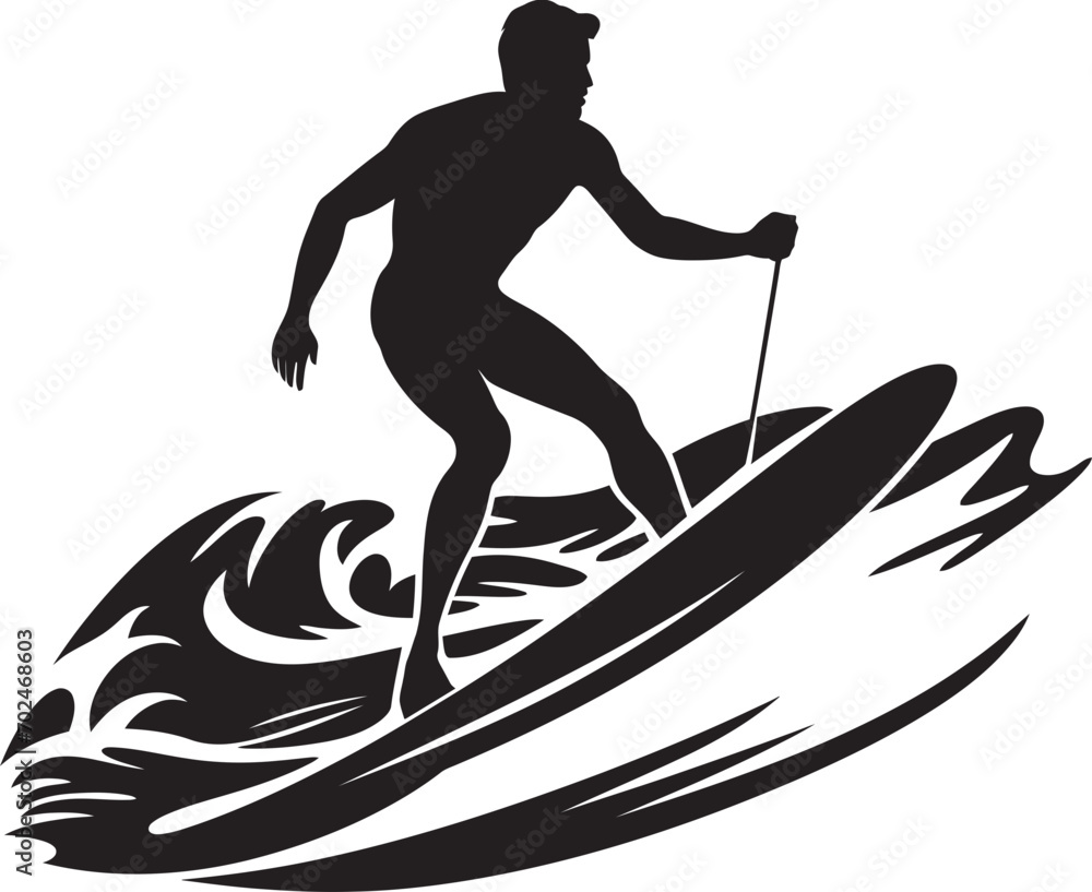 Surfing Essence Black Logo of Wave Rider Aqua Thrills Surfer Guy in Black Icon