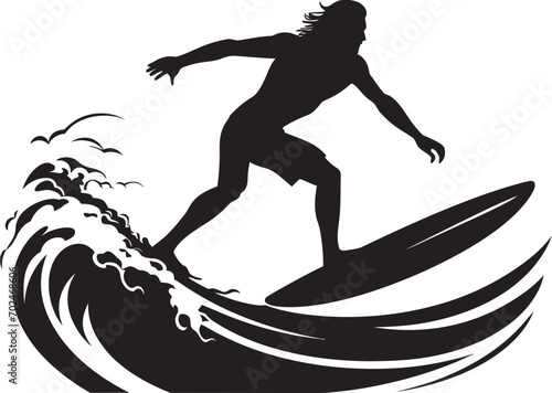 Tidal Waves Black Surfing Guy Emblem Surfing Essence Vector Logo with Surfer