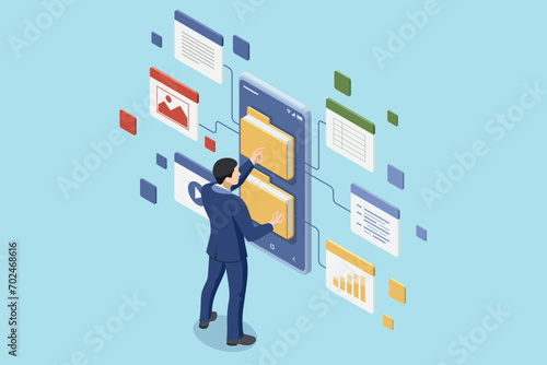 Isometric Online documentation database and digital file storage system or software. Archive managing online digital database