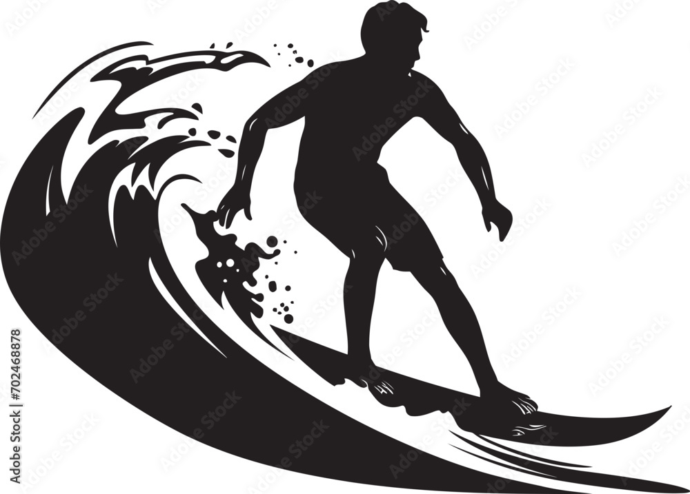 Seaside Glide Black Vector Surfing Symbolism Riding the Waves Guy Surfing Black Icon Seaside Glide Black Vector Surfing Symbolism Riding the Waves Guy Surfing Black Icon