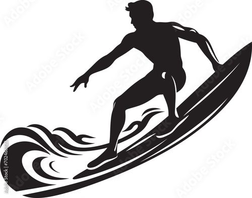 Coastal Thrills Black Vector Surfing Symbol Wave Riders Essence Surfing Guy Logo