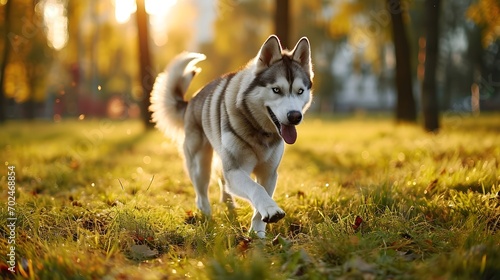 Husky Outside Playing In The Dog Park. (Generative AI).